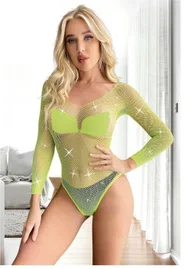Yeşil Taşlı Uzun Kollu Body Vücut Çorabı So Beautiful 24129