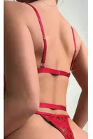 Zincir Detaylı Jartiyer Bantlı Dantel Kırmızı Fantezi Body NightLight 3901 Kırmızı detay görünüm