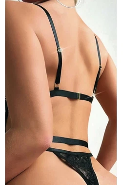 Zincir Detaylı Jartiyer Bantlı Dantel Siyah Fantezi Body NightLight 3901-1 - Alternatif Görünüm