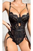 Zİncir Detaylı Siyah Fantezi Dantelli Body Jartiyer Lily Bianca 128 Siyah görsel 6