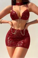 Zincirli Etekli Bordo Seksi Sütyen Takım Real Passione 70034 Bordo