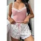 Çiçek Desenli Dantel Askılı Şortlu Pijama Takımı Ruselin 5200