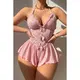Pembe Dantelli Seksi Kadın Babydoll Ruselin 2309