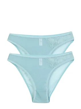 Akbeniz Kadın Mavi Dantel Detaylı Transparan 2'li Slip Akbeniz S0022