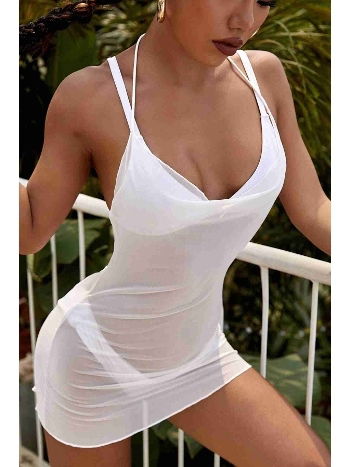 Askılı Yumuşacık Tül Pareo Plaj Elbisesi Kimono Kaftan Angelsin MS4093