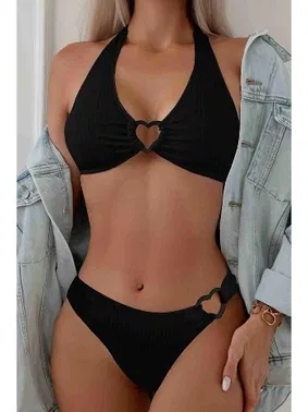 Angelsin Kalp Aksusuarlı Bikini Takım (Çıkartılabilir Kaplı) Siyah Angelsin MS4131