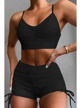 Angelsin Önden Büzgülü Bikini Üstü Siyah Angelsin MS43309 Siyah