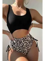 Özel Tasarım Leopar Yanlardan Büzgü Ayarlama Detaylı Mayo Angelsin MS4308 Çok Renkli