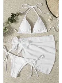 Angelsin Pareolu Bağlamalı 3'lü Bikini Takım Set (Çıkartılabilir Kaplı) Angelsin MS4094-1000