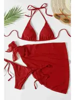 Pareolu Bağlamalı 3'lü Bikini Takım Set (Çıkartılabilir Kaplı) Angelsin MS4094-1006 Kırmızı