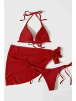 Pareolu Bağlamalı 3'lü Bikini Takım Set (Çıkartılabilir Kaplı) Angelsin MS4094-1006 Kırmızı detay görünüm