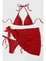 Pareolu Bağlamalı 3'lü Bikini Takım Set (Çıkartılabilir Kaplı) Angelsin MS4094-1006 Kırmızı farklı açı