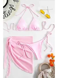 Angelsin Pareolu Bağlamalı 3'lü Bikini Takım Set (Çıkartılabilir Kaplı) Angelsin MS4094-1010