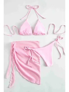 Angelsin Pareolu Bağlamalı 3'lü Bikini Takım Set (Çıkartılabilir Kaplı) Angelsin MS4094-1010 - Alternatif Görünüm