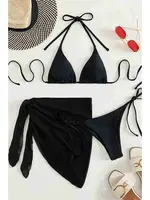 Pareolu Bağlamalı 3'lü Bikini Takım Set (Çıkartılabilir Kaplı) Angelsin MS4094-1012 Siyah