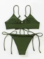 Angelsin Rib Dokulu Ön ve Yan Bağcık Detaylı İpli Brezilya Bikini Takımı Yeşil MS4500-Yeşil Yeşil görsel 7