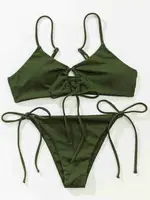Angelsin Rib Dokulu Ön ve Yan Bağcık Detaylı İpli Brezilya Bikini Takımı Yeşil MS4500-Yeşil Yeşil görsel 6