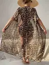 Angelsin Şifon Uzun Önden Bağlamalı Leopar Plaj Elbisesi Pareo Kimono Çok Renkli - MS4364-Çok Renkli