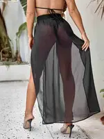 Angelsin Tül Pareo Etek Plaj Elbisesi Siyah - MS4405-Siyah Siyah görsel 5