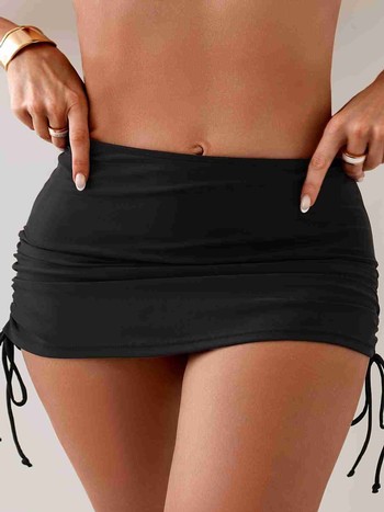 Angelsin Yan Büzgülü İpli Etekli Bütün Bikini Alt Siyah - MS4358-Siyah