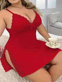 Jesica Bella Askılı Dantelli Kırmızı Büyük Beden Mini Gecelik Jesica Bella LB-281
