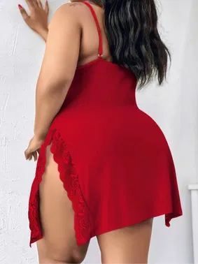 Jesica Bella Askılı Dantelli Kırmızı Büyük Beden Mini Gecelik Jesica Bella LB-281 - Alternatif Görünüm