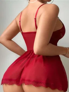 Real Passione Bağcıklı Dantelli Kırmızı Fantazi Gecelik Real Passione 4058 - Alternatif Görünüm