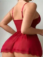 Bağcıklı Dantelli Kırmızı Fantazi Gecelik Real Passione 4058 Bordo detay görünüm