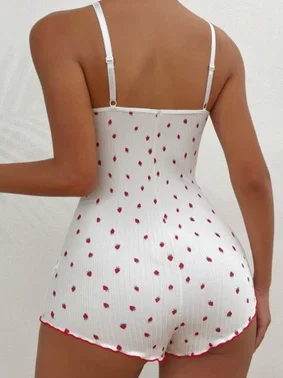 Ruselin Beyaz Çilek Desenli Tulum Pijama Ruselin 5127 - Alternatif Görünüm