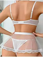 Beyaz Etekli Bacak Bantlı Tül Fantezi Gecelik Ruselin 2047 Beyaz görsel 4