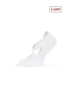 Bonas 3'lü Kadın Abs Kaydırmaz Taban Çarpraz Bantlı Yoga & Pilates Babet Çorap CBON2212 Beyaz
