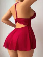 Bordo Dantel Detaylı Mini Gecelik Ruselin 2281 Bordo detay görünüm