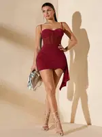 Bordo Seksi Gecce Kıyafeti Real Passione E1070 Bordo görsel 6