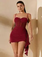 Bordo Seksi Gecce Kıyafeti Real Passione E1070 Bordo farklı açı