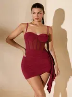 Bordo Seksi Gecce Kıyafeti Real Passione E1070 Bordo görsel 4