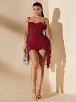 Bordo Seksi Gecce Kıyafeti Real Passione E1070 Bordo