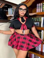 Büyük Beden Ekose Seksi Kostüm Real Passione 19045 Siyah