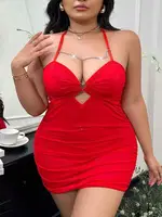 Büyük Beden Erotik Kalp Detaylı Tül Gecelik Beleng 5081 Kırmızı