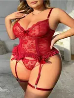 Büyük Beden Fantazi Jartiyer Takım Kırmızı Dantelli Real Passione J-86 Kırmızı