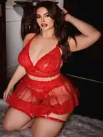 Büyük Beden Jartiyer Takım: Kırmızı Çiçek Desenli Etekli Ruselin 8011 Kırmızı detay görünüm