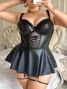 Büyük Beden Lame Parlak Deri Görünümlü Siyah Fantezi Gecelik Takım Jesica Bella JB-15058