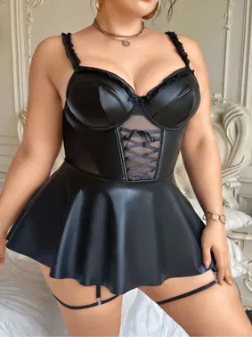 Jesica Bella Büyük Beden Lame Parlak Deri Görünümlü Siyah Fantezi Gecelik Takım Jesica Bella JB-15058 - Alternatif Görünüm