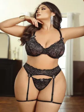 Ruselin Büyük Beden Siyah Fantezi Jartiyer Takımı Ruselin 8013 - Alternatif Görünüm