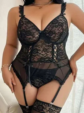 Real Passione BÜyük Beden Siyah Kadın Jartiyer Takım Real Passione J-87