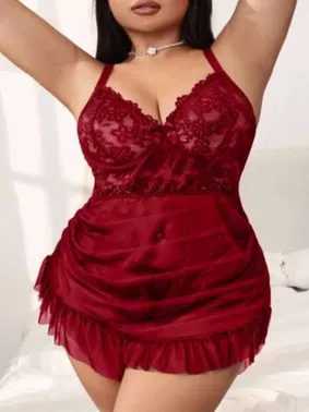 Real Passione Büyük Beden Dantelli Bordo Viskon Saten Fantazi Gecelik Real Passione 13126 - Alternatif Görünüm