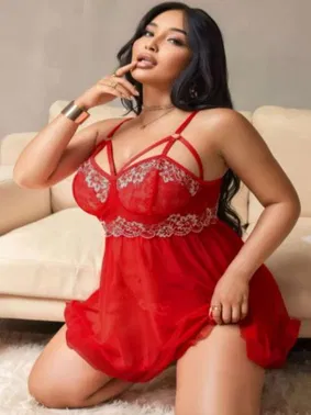 Real Passione Büyük Beden Dantelli Kırmızı Transparan Fantazi Gecelik Real Passione 13100 - Alternatif Görünüm