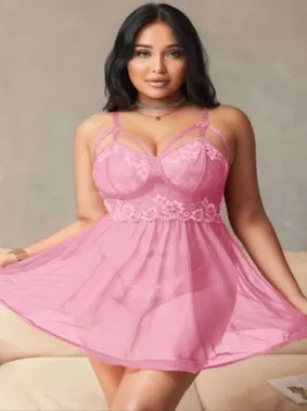 Real Passione Büyük Beden Dantelli Pembe Transparan Fantazi Gecelik Real Passione 13125 - Alternatif Görünüm