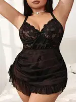 Büyük Beden Dantelli Siyah Transparan Fantazi Gecelik Real Passione 13106 Siyah detay görünüm