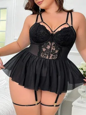 Real Passione Büyük Beden Siyah Dantel Etekli Fantazi Jartiyer Takımı Real Passione J-84 - Alternatif Görünüm