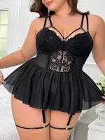 Büyük Beden Siyah Dantel Etekli Fantazi Jartiyer Takımı Real Passione J-84 Siyah detay görünüm